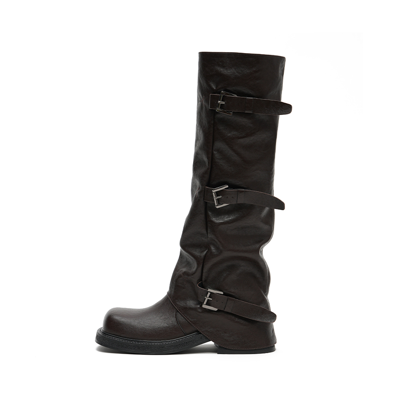 玛速主义2025年冬季新款厚底粗跟骑士靴显瘦百搭长筒靴不过膝女靴 - 图0