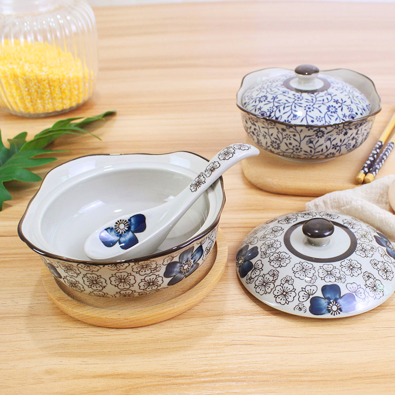 日式蒸蛋碗 陶瓷碗 5.5英寸花边盖碗甜品碗咸菜碗 家用小汤碗炖盅 - 图1
