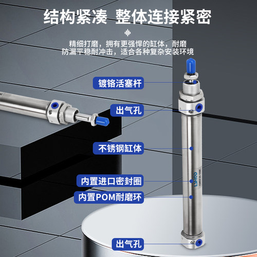 SMC型不锈钢迷你气缸CD85N20-10/20/25/50/75/100/125/150/200 - 图0