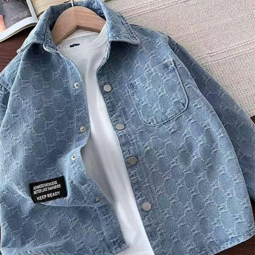 男童牛仔衬衫2025春秋新款儿童休闲外套男孩中大童上衣长袖衬衣潮 - 图3