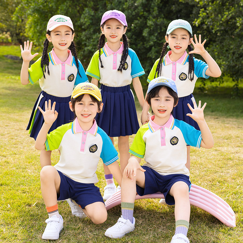 英伦学院风绿色校服套装小学生年级班服夏季新男女童幼儿园演出服