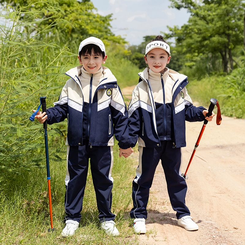 橙色冲锋衣校服套装小学生秋冬新款加厚三合一儿童班服幼儿园园服