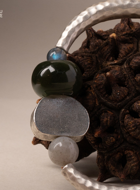 由子野丨雕塑丨原创天然和田玉手镯925银手串女国风轻奢小众手饰