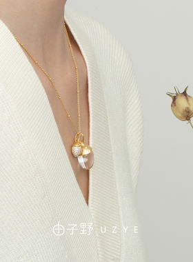 双生橡子项链镀18K金白水晶吊坠