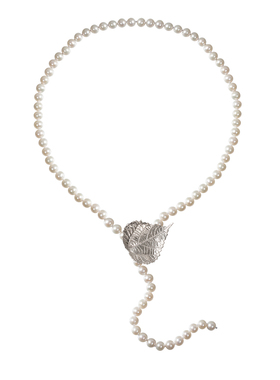 原创赤麻珍珠项链925银镀白金