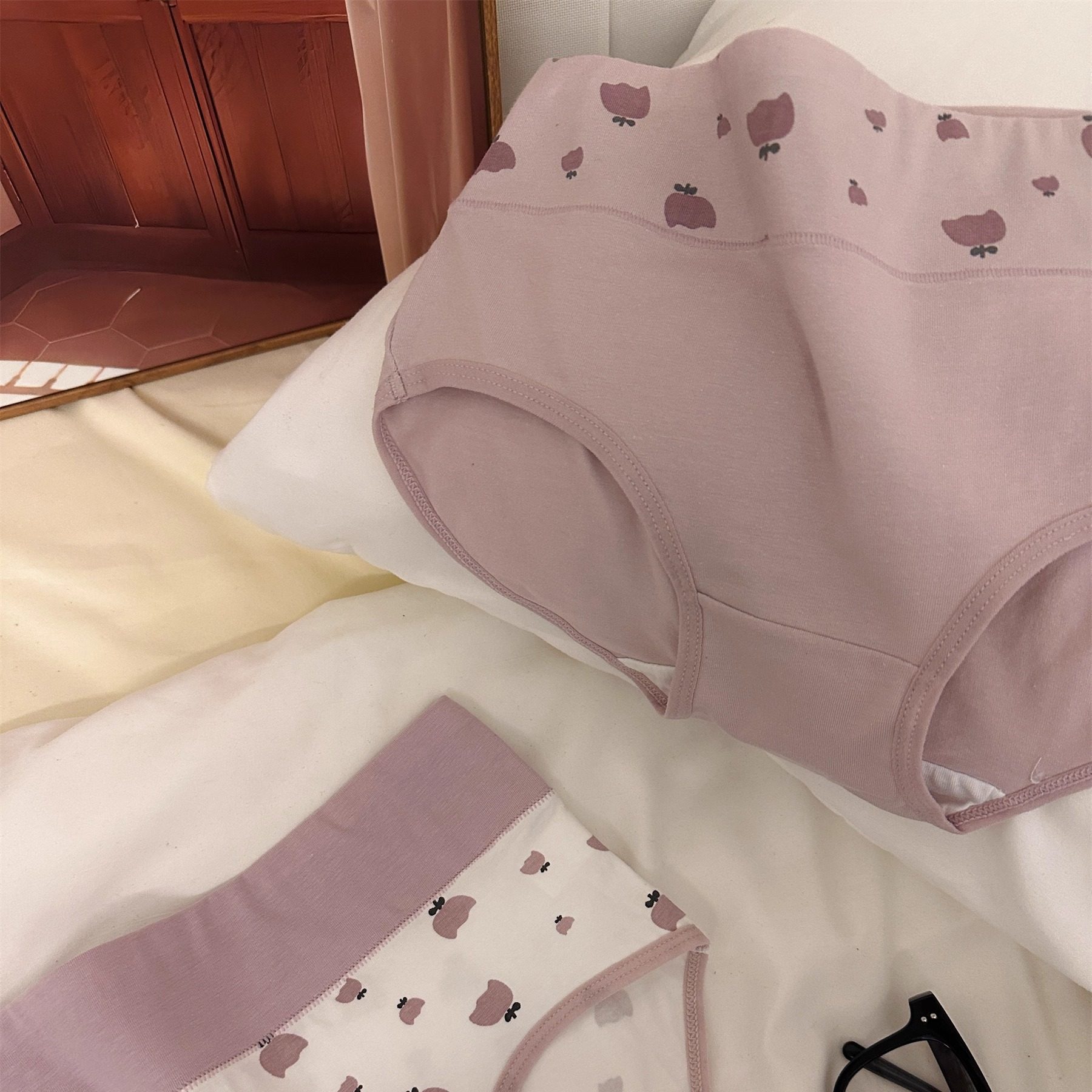 【泽衣壹品】中高腰纯棉内裤女士少女心粉色玫瑰花全棉抗菌裆女,淘宝优惠券,粉丝福利购,淘宝优惠卷