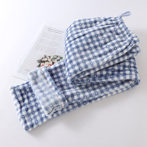 秋冬季天保暖珊瑚绒睡裤女法兰绒加绒加厚长裤睡衣毛绒大码家居裤 - 图2