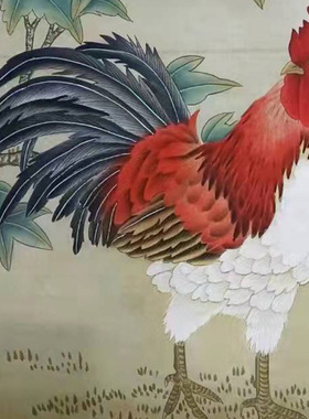 工笔画白描底稿花鸟国画公鸡茶花