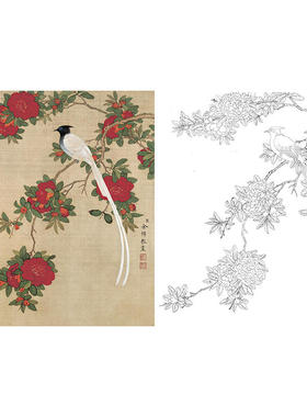 有步骤王少卿工笔画白描底稿花鸟