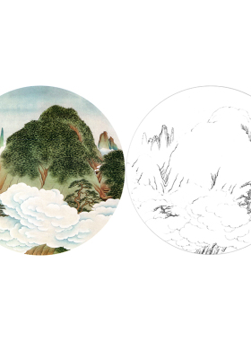 有步骤花鸟国画白描底稿小品牡丹