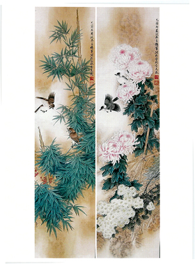 国画花鸟白描底稿四条牡丹