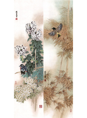 国画花鸟白描底稿四条牡丹
