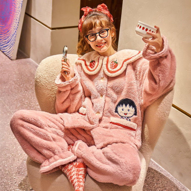 秋冬季毛茸茸日系可爱珊瑚绒睡衣 奥美诗嘉睡衣/家居服套装