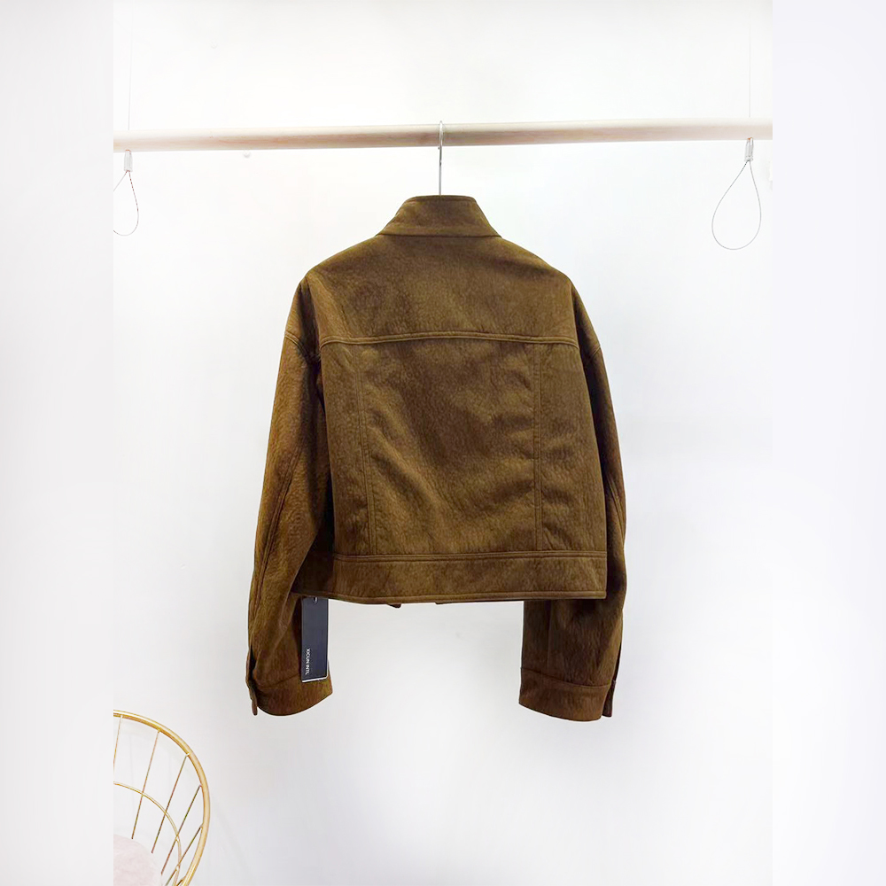 PUTIAN百搭鹿绒皮短款外套2205冬装新款韩系宽松时尚斜扣开衫3387 - 图2