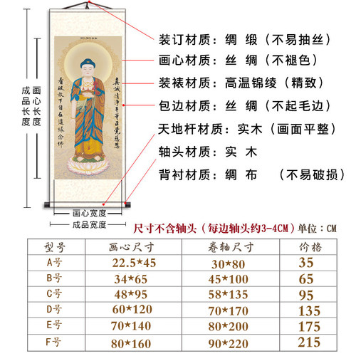 西方三圣卷轴禅意字画佛像挂画南无阿弥陀佛画像佛堂释迦牟尼画佛 - 图1