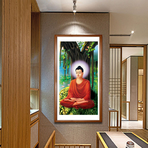 佛堂竖版卷轴画佛菩提树下释迦摩尼如来佛祖佛像挂画阿弥陀佛画像 - 图0