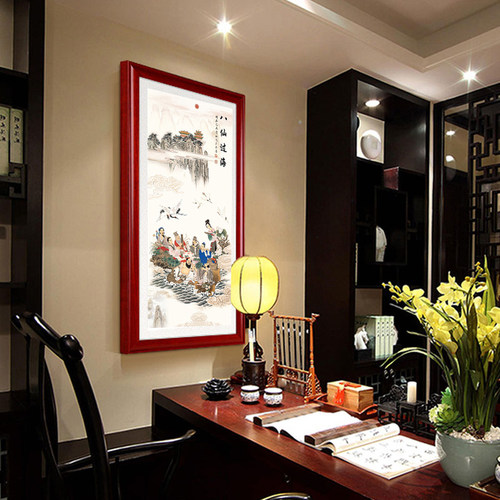 包邮八仙过海客厅装饰画书房卧室墙壁挂画酒店宾馆竖版壁画卷轴画 - 图1