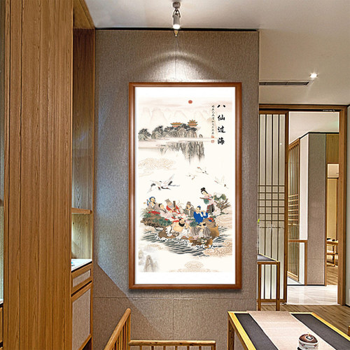 包邮八仙过海客厅装饰画书房卧室墙壁挂画酒店宾馆竖版壁画卷轴画 - 图0