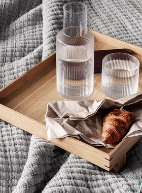 丹麦Ferm Living BON WOODEN TRAY 实木托盘长方形茶盘家用咖啡盘