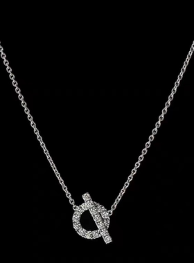 小Q猪鼻子项链欧美超闪满钻OT一字扣圆圈精致甜酷钛钢锁骨链