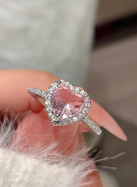 粉色爱心戒指女甜美可爱少女心满钻感高级开口指环