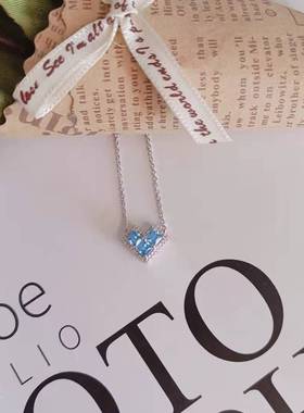 s925项链蓝色海洋心形吊坠