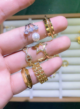 女镀真金金属风保色微镶锆石戒指