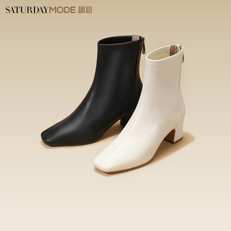 星期六方头粗跟瘦瘦靴短靴冬季新款时装靴踝靴女MD34116D20,淘宝优惠券,粉丝福利购,淘宝优惠卷