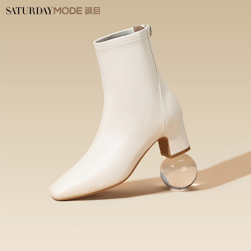 星期六方头粗跟瘦瘦靴短靴冬季新款时装靴踝靴女MD34116D20,淘宝优惠券,粉丝福利购,淘宝优惠卷