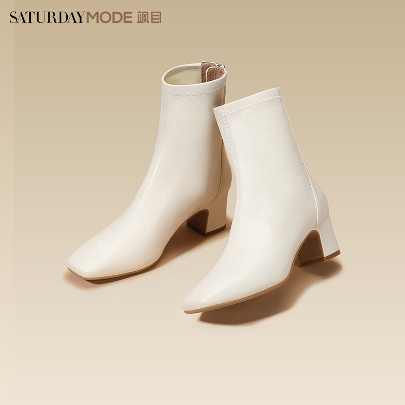 星期六方头粗跟瘦瘦靴短靴冬季新款时装靴踝靴女MD34116D20,淘宝优惠券,粉丝福利购,淘宝优惠卷