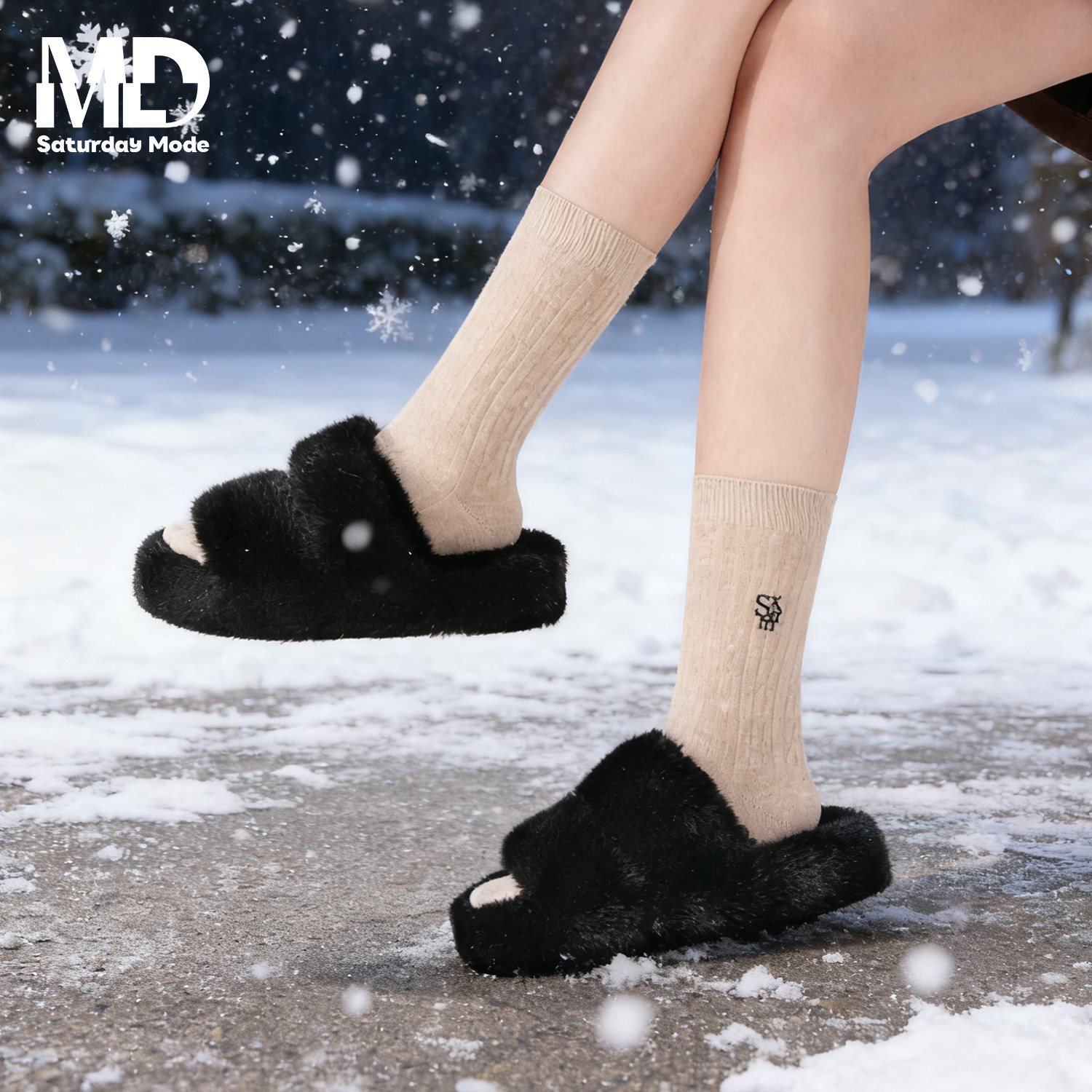 saturdaymode厚底毛毛拖鞋女2025冬季新款外穿保暖防滑一字拖鞋,淘宝优惠券,粉丝福利购,淘宝优惠卷