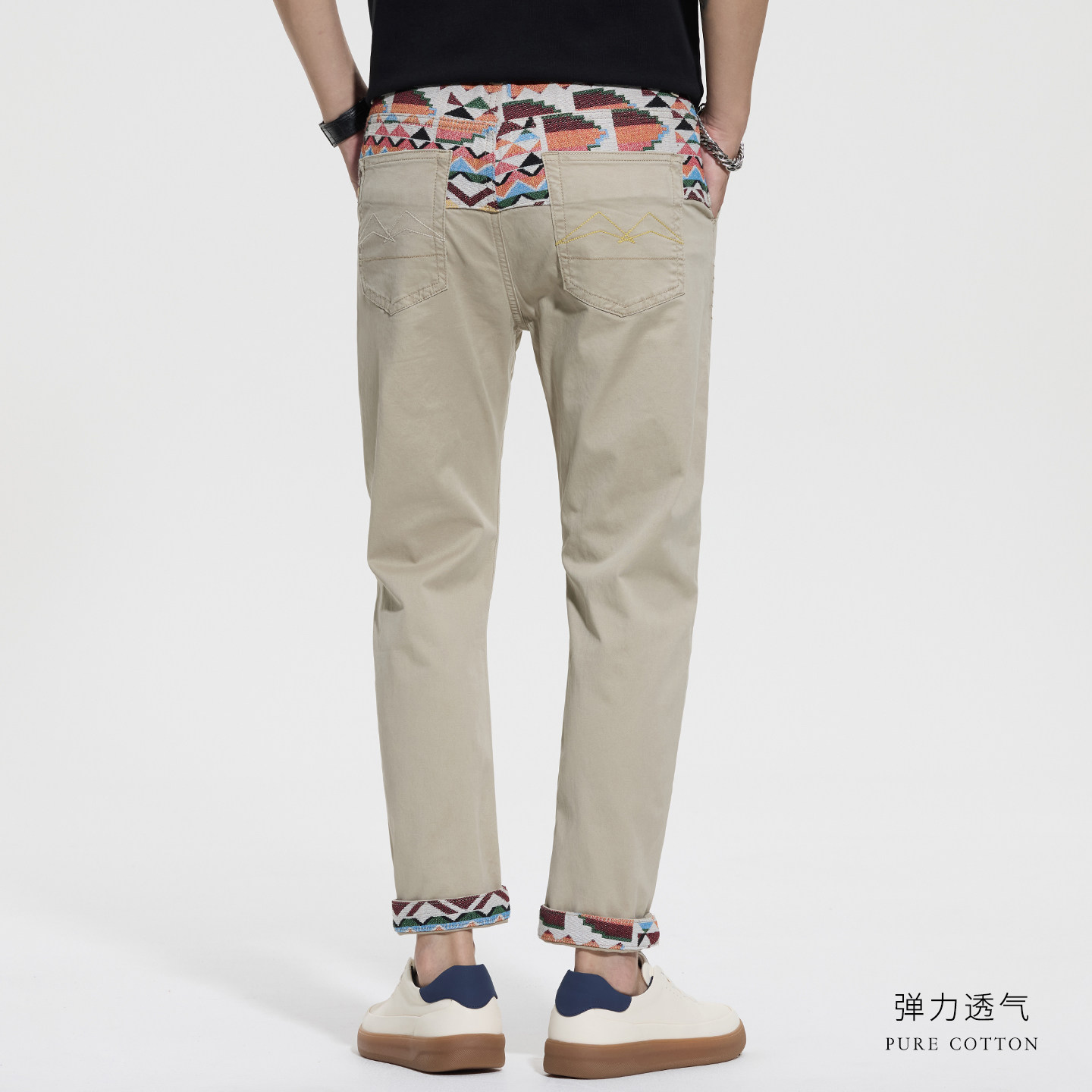 JIELNSELN简圣潮牌拼接刺绣直筒休闲裤男纯棉修身百搭新款九分裤,淘宝优惠券,粉丝福利购,淘宝优惠卷