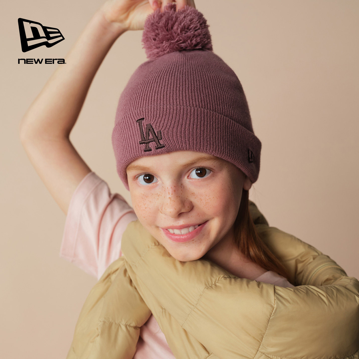 New Era纽亦华2025冬季新款MLB刺绣儿童复古针织毛线帽保暖可爱潮,淘宝优惠券,粉丝福利购,淘宝优惠卷