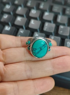 新款男女通用绿松石开口可调节戒指跨境欧美饰品椭圆形复古指环