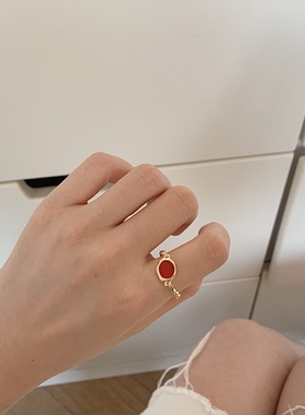 无性别链条奶油色圆形复古戒指