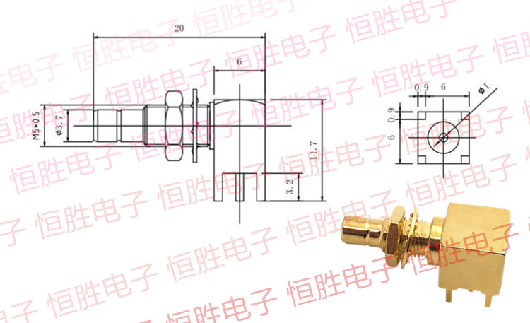 SMB-JYWE SMB-JYWHD SMB90度弯公头焊PCB面板插座 带螺母固定直角 - 图0