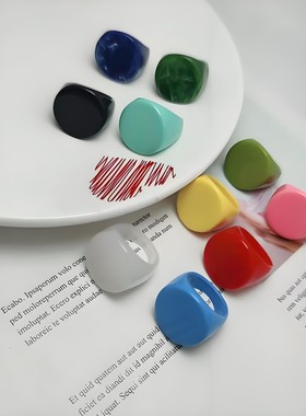 戒指树脂彩色圆形指环个性小众