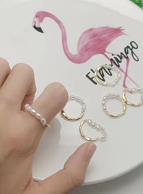 女合金显手白珍珠戒指包邮
