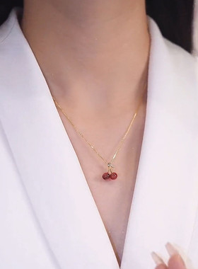 气质百搭红色樱桃吊坠项链女颈链