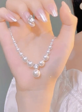 碎银子珍珠吊坠项链气质轻奢颈链