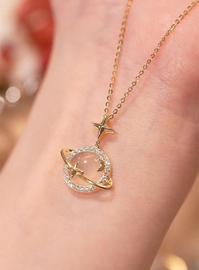 小众设计猫眼石星球项链女锁骨链