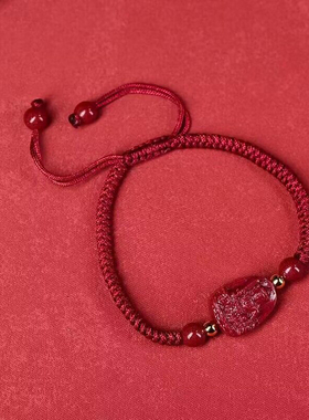 天然朱砂八大本命佛红绳手链男女款虚空藏文殊