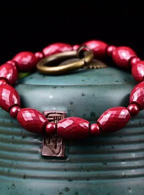 天然原矿朱砂 精品紫金砂刻面桶珠单圈手链 精工细作 做工精美