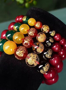 天然原矿朱砂 紫砂五路财神单圈手链 纯手工制作精工细作做工精美