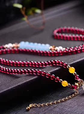 天然百搭多圈贝珠石榴石手串