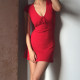 BERAN Exclusive Customized Retro Deep V Holiday Holiday Lace up Waist Short Sleeve Dress Little Red Dress Christmas