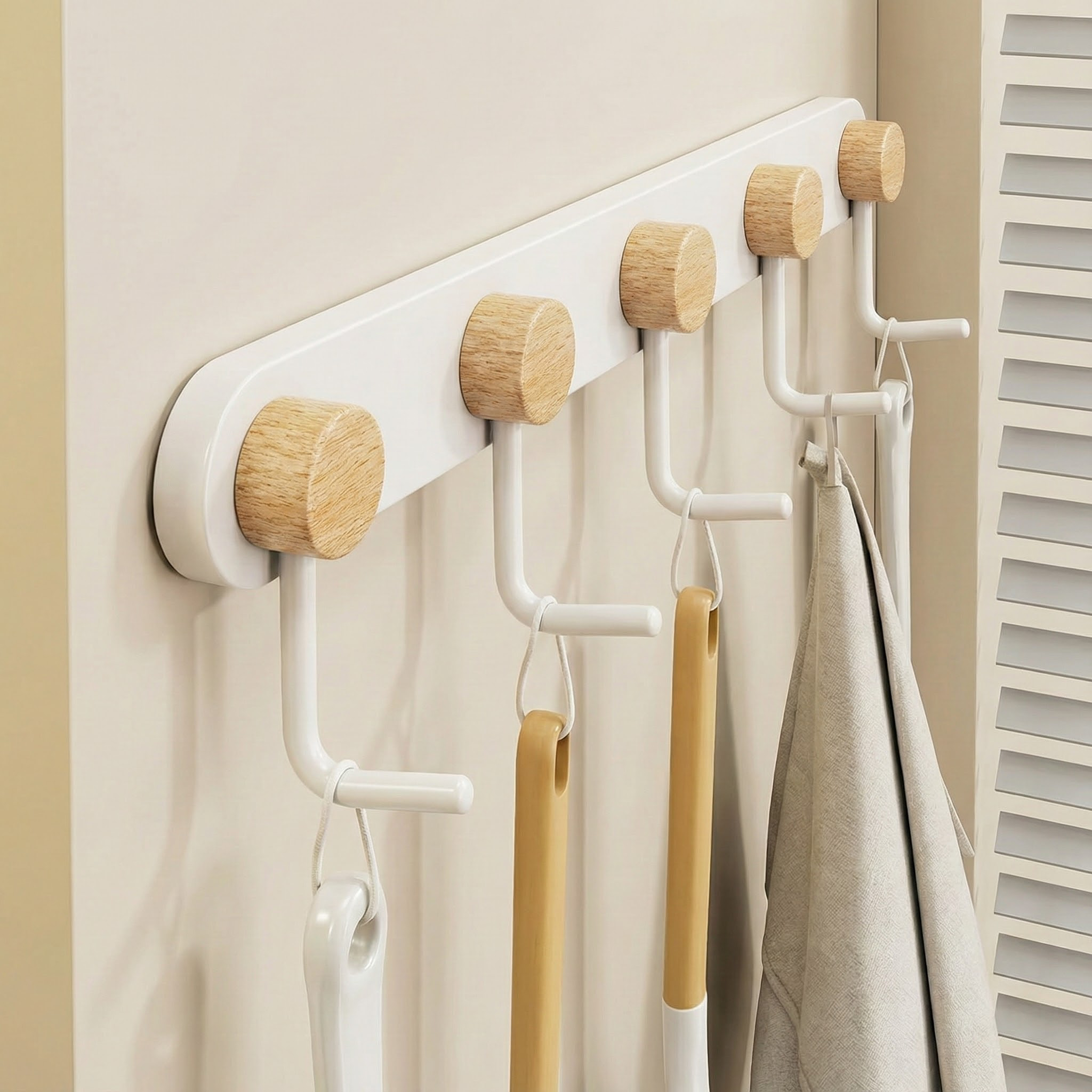 免打孔厨房挂架实木大容量厨卫墙上铲勺挂架多功能厨房壁挂置物架,淘宝优惠券,粉丝福利购,淘宝优惠卷