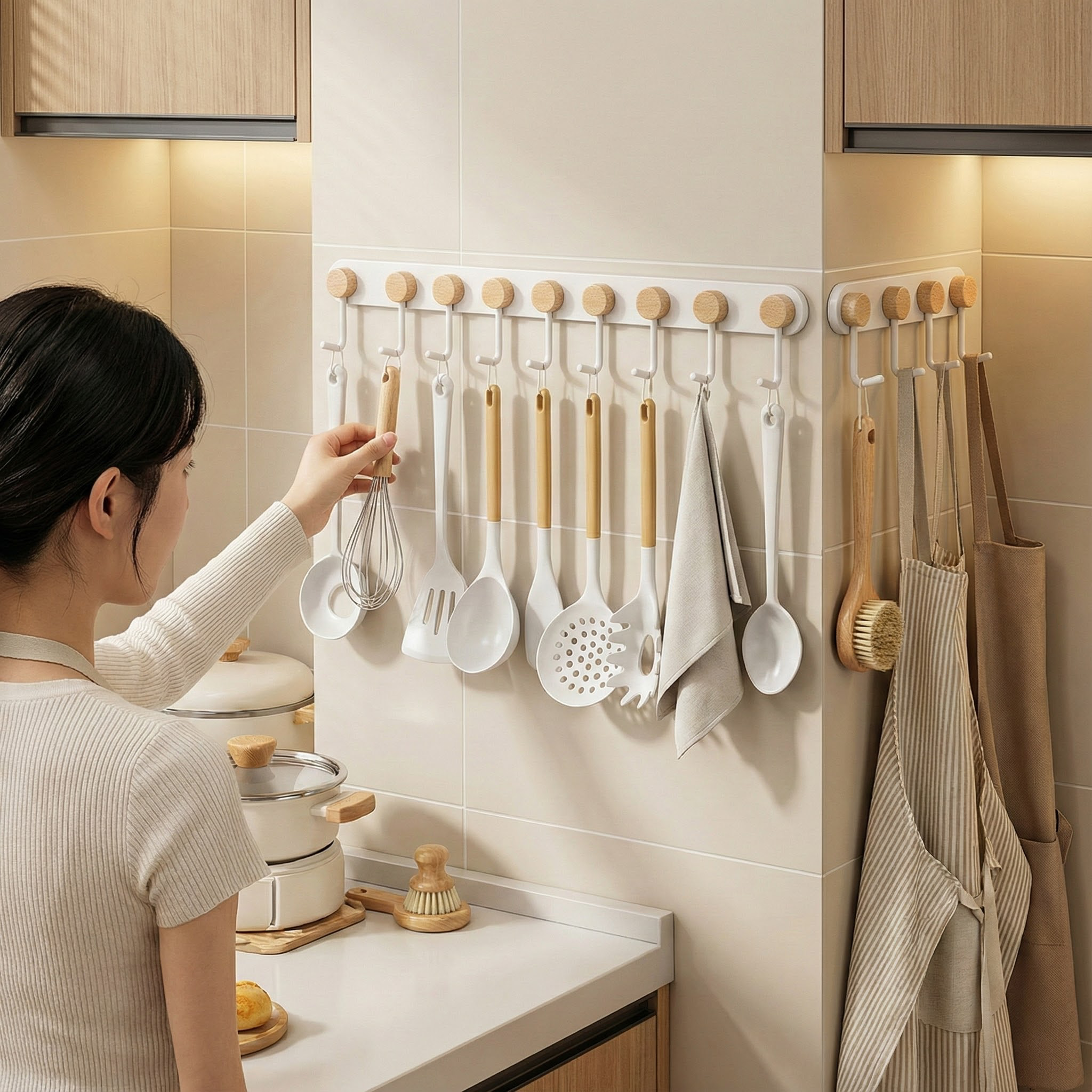 免打孔厨房挂架实木大容量厨卫墙上铲勺挂架多功能厨房壁挂置物架,淘宝优惠券,粉丝福利购,淘宝优惠卷