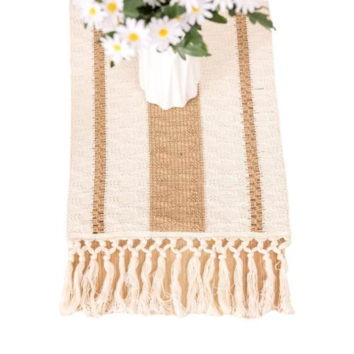 棉麻桌旗拼色棉麻打结镂空流苏餐桌装饰茶席家居少数民族风 - 图3