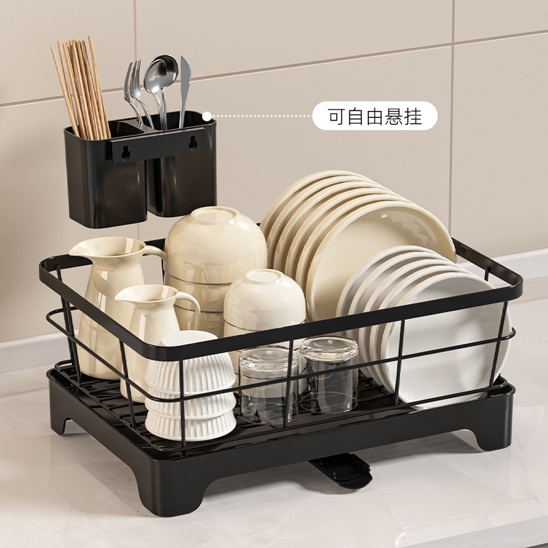 沥水碗架家用碳钢放碗碟收纳架厨房置物架筷子筒双层碗盘沥水架子 - 图2